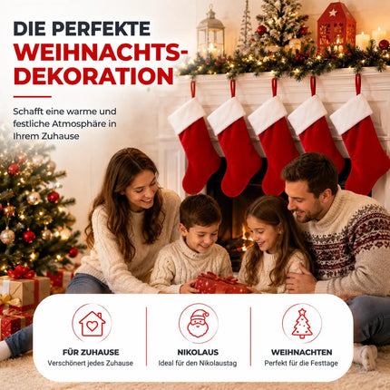 4er Set Weihnachtsstrümpfe – Nikolaussocken zum Aufhängen & Befüllen für Kamin und Deko