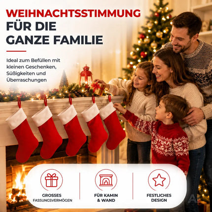 4er Set Weihnachtsstrümpfe – Nikolaussocken zum Aufhängen & Befüllen für Kamin und Deko