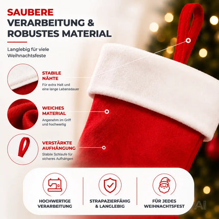 4er Set Weihnachtsstrümpfe – Nikolaussocken zum Aufhängen & Befüllen für Kamin und Deko