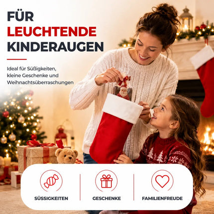 4er Set Weihnachtsstrümpfe – Nikolaussocken zum Aufhängen & Befüllen für Kamin und Deko