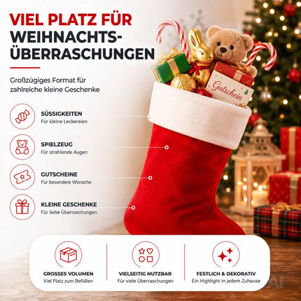 4er Set Weihnachtsstrümpfe – Nikolaussocken zum Aufhängen & Befüllen für Kamin und Deko