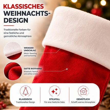 4er Set Weihnachtsstrümpfe – Nikolaussocken zum Aufhängen & Befüllen für Kamin und Deko
