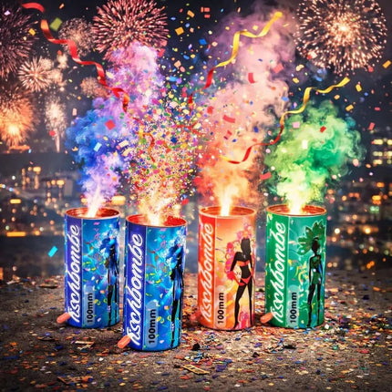 4er Tischbomben Party Set Partypopper für Silvester & Partys, Jugendfeuerwerk Kat. F1 für Kinder & Jugendliche 2026 - Jugendfeuerwerk