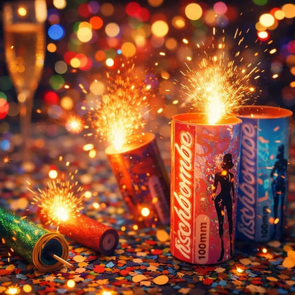 4er Tischbomben Party Set Partypopper für Silvester & Partys, Jugendfeuerwerk Kat. F1 für Kinder & Jugendliche 2026 - Jugendfeuerwerk
