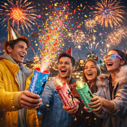 4er Tischbomben Party Set Partypopper für Silvester & Partys, Jugendfeuerwerk Kat. F1 für Kinder & Jugendliche 2026 - Jugendfeuerwerk