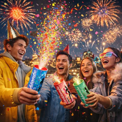 4er Tischbomben Party Set Partypopper für Silvester & Partys, Jugendfeuerwerk Kat. F1 für Kinder & Jugendliche 2026 - Jugendfeuerwerk