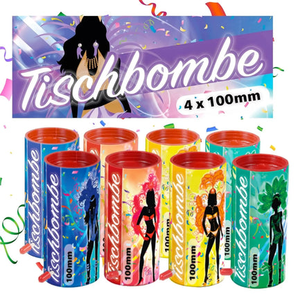 4er Tischbomben für Kinder & Jugendliche, Partypopper für Silvester und Feierlichkeiten, geprüftes Kat. F1 - Partyset 2025: - Jugendfeuerwerk