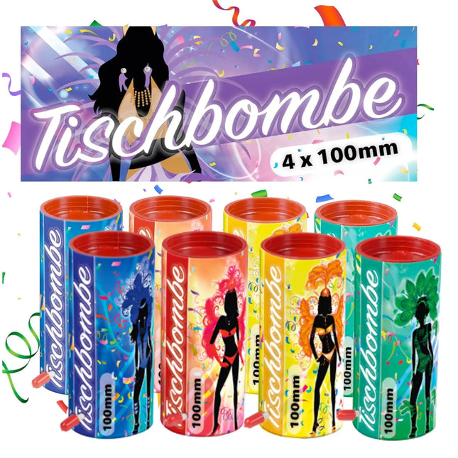 4er Tischbomben für Kinder & Jugendliche, Partypopper für Silvester und Feierlichkeiten, geprüftes Kat. F1 - Partyset 2025: - Jugendfeuerwerk