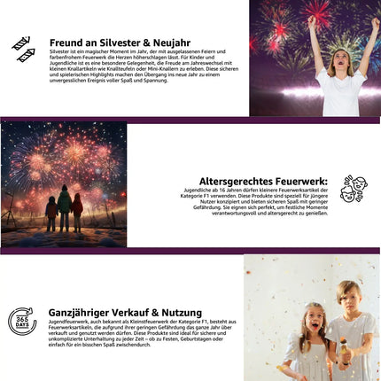 4er Tischbomben für Kinder & Jugendliche, Partypopper für Silvester und Feierlichkeiten, geprüftes Kat. F1 - Partyset 2025:
