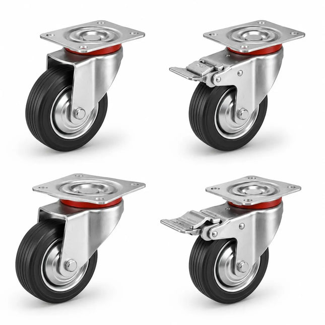 4er Transportrollen & Schwerlastrollen - mit Bremse - Lenkrolle - Bis 400 kg belastbar Schwerlast Möbelrollen (4x Lenkrollen ∅10 cm)