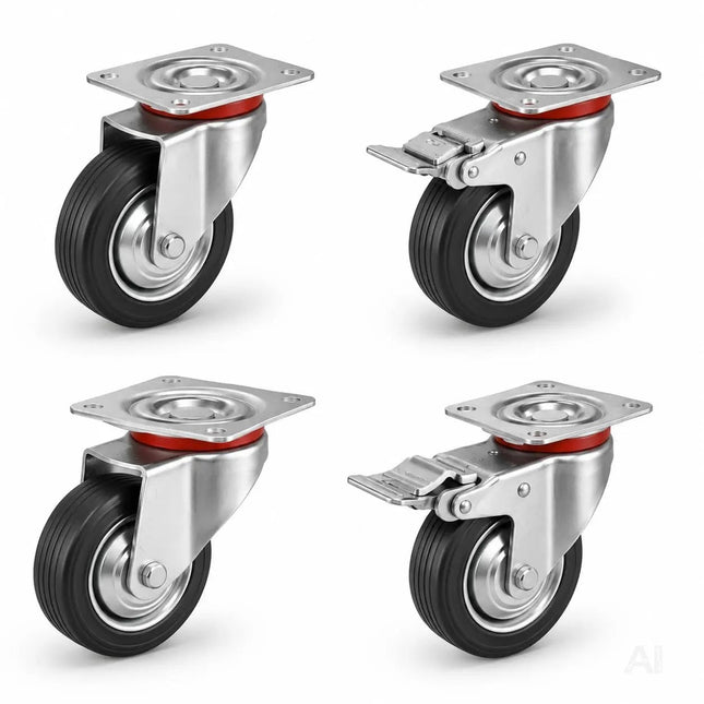 4er Transportrollen & Schwerlastrollen - mit Bremse - Lenkrolle - Bis 400 kg belastbar Schwerlast Möbelrollen (4x Lenkrollen ∅10 cm)