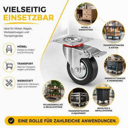 4er Transportrollen & Schwerlastrollen - mit Bremse - Lenkrolle - Bis 400 kg belastbar Schwerlast Möbelrollen (4x Lenkrollen ∅10 cm)