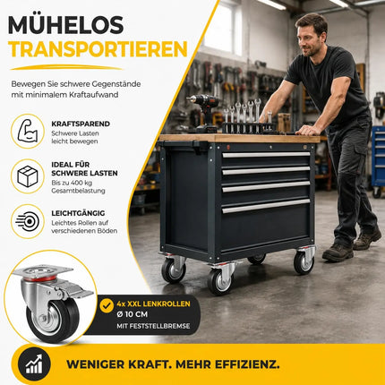 4er Transportrollen & Schwerlastrollen - mit Bremse - Lenkrolle - Bis 400 kg belastbar Schwerlast Möbelrollen (4x Lenkrollen ∅10 cm)