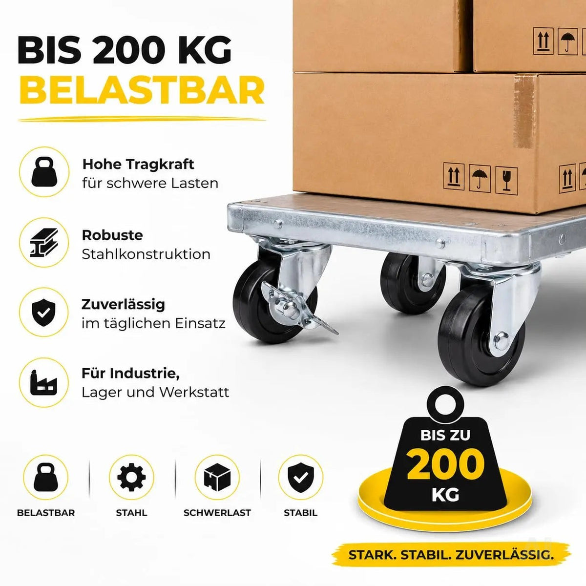 4er Transportrollen & Schwerlastrollen - mit Bremse - Lenkrolle - Bis 400 kg belastbar Schwerlast Möbelrollen (4x Lenkrollen ∅5 cm)