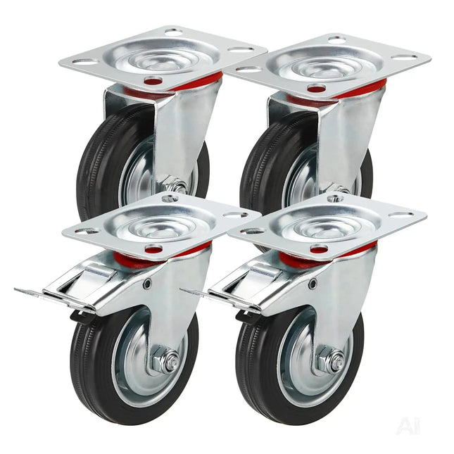 4er Transportrollen & Schwerlastrollen - mit Bremse - Lenkrolle - Bis 400 kg belastbar Schwerlast Möbelrollen (4x Lenkrollen ∅7.5 cm)