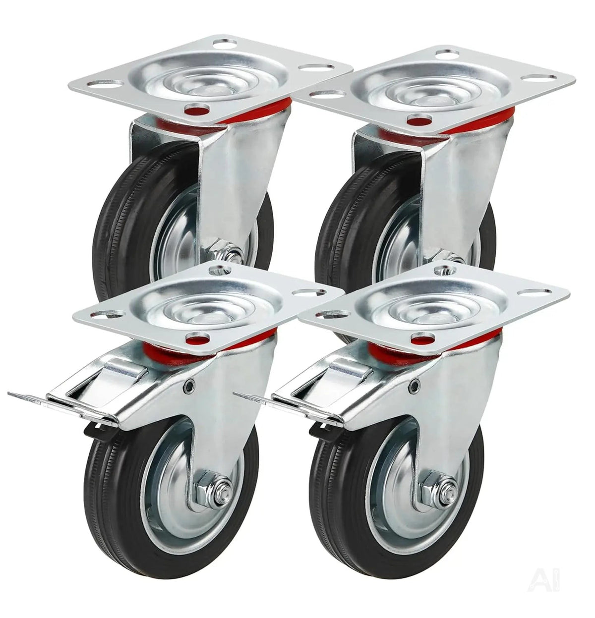 4er Transportrollen & Schwerlastrollen - mit Bremse - Lenkrolle - Bis 400 kg belastbar Schwerlast Möbelrollen (4x Lenkrollen ∅7.5 cm)
