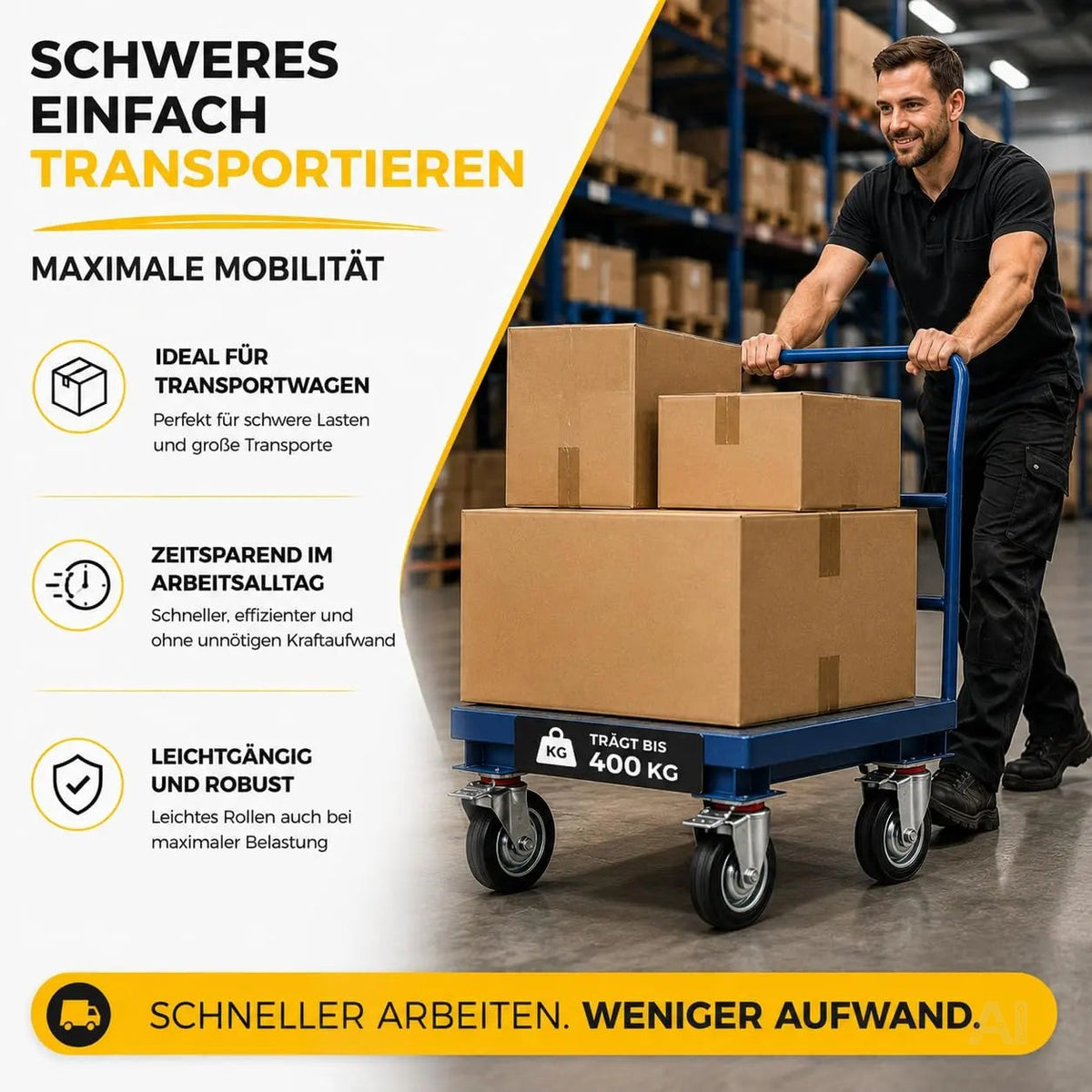 4er Transportrollen & Schwerlastrollen - mit Bremse - Lenkrolle - Bis 400 kg belastbar Schwerlast Möbelrollen (4x Lenkrollen ∅7.5 cm)
