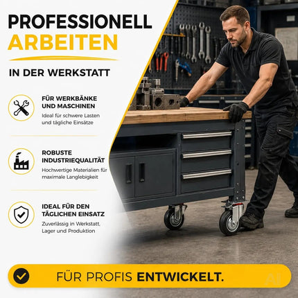 4er Transportrollen & Schwerlastrollen - mit Bremse - Lenkrolle - Bis 400 kg belastbar – Detailansicht 5