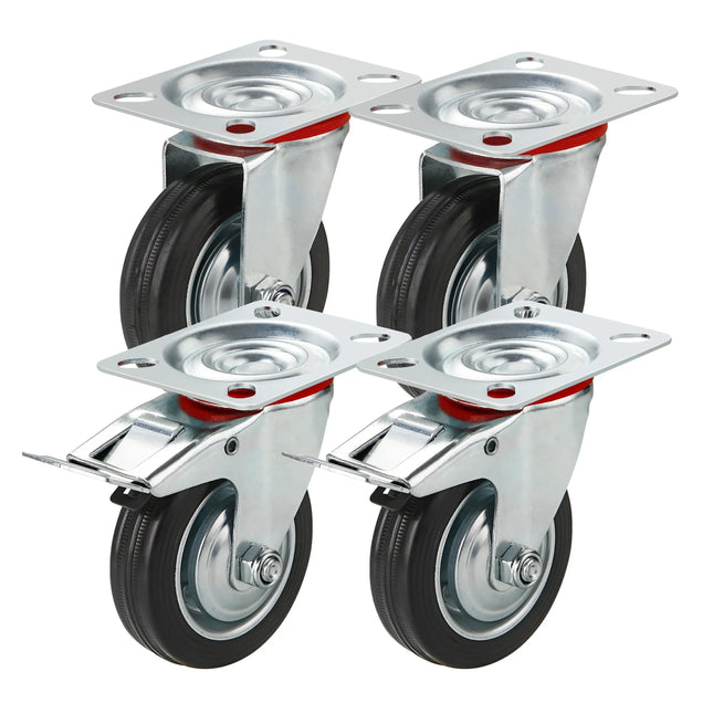 4er Transportrollen mit Bremse - Schwerlastrollen 75 mm - Lenkrollen bis zu 400 kg belastbar - TK Gruppe® Offizieller Onlineshop