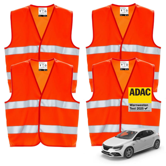 4er Warnwesten Auto ISO20471 orange 2025 - leuchtende & reflektierende Sicherheitswesten für PKW & LKW - Autozubehör für Notfälle und Pannen - TK Gruppe® Offizieller Onlineshop