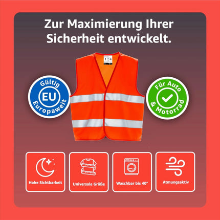 4er Warnwesten Auto ISO20471 orange 2025 - leuchtende & reflektierende Sicherheitswesten für PKW & LKW - Autozubehör für Notfälle und Pannen - TK Gruppe® Offizieller Onlineshop