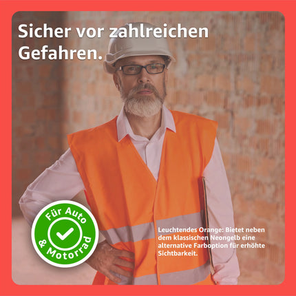 4er Warnwesten Auto ISO20471 orange 2025 - leuchtende & reflektierende Sicherheitswesten für PKW & LKW - Autozubehör für Notfälle und Pannen - TK Gruppe® Offizieller Onlineshop