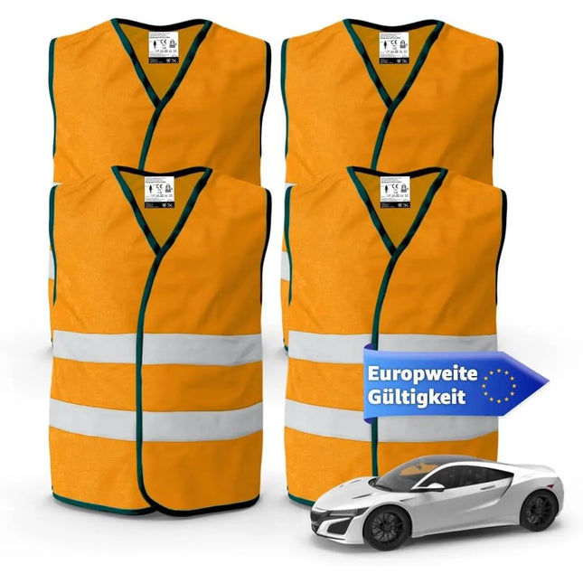 4er Warnwesten Auto ISO20471 orange 2026 - Sicherheitswesten für PKW & LKW