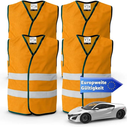 4er Warnwesten Auto ISO20471 orange 2026 - leuchtende & reflektierende Sicherheitswesten für PKW & LKW