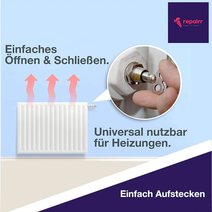 4x Heizkörper-Entlüftungsschlüssel: Schlüssel zum Entlüften von Heizungen - Universell einsetzbar für Heizkörper - Hilft Heizkosten zu reduzieren