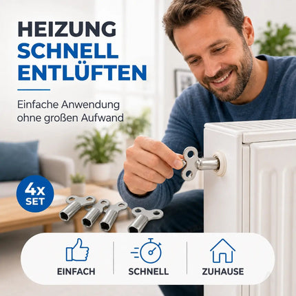 4x Heizkörper-Entlüftungsschlüssel: Schlüssel zum Entlüften von Heizungen