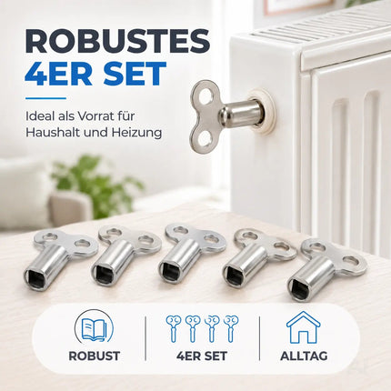 4x Heizkörper-Entlüftungsschlüssel: Schlüssel zum Entlüften von Heizungen