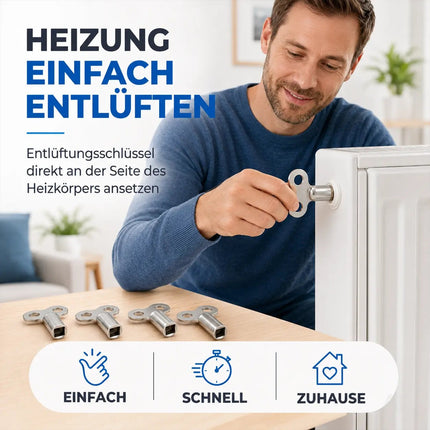 4x Heizkörper-Entlüftungsschlüssel: Schlüssel zum Entlüften von Heizungen
