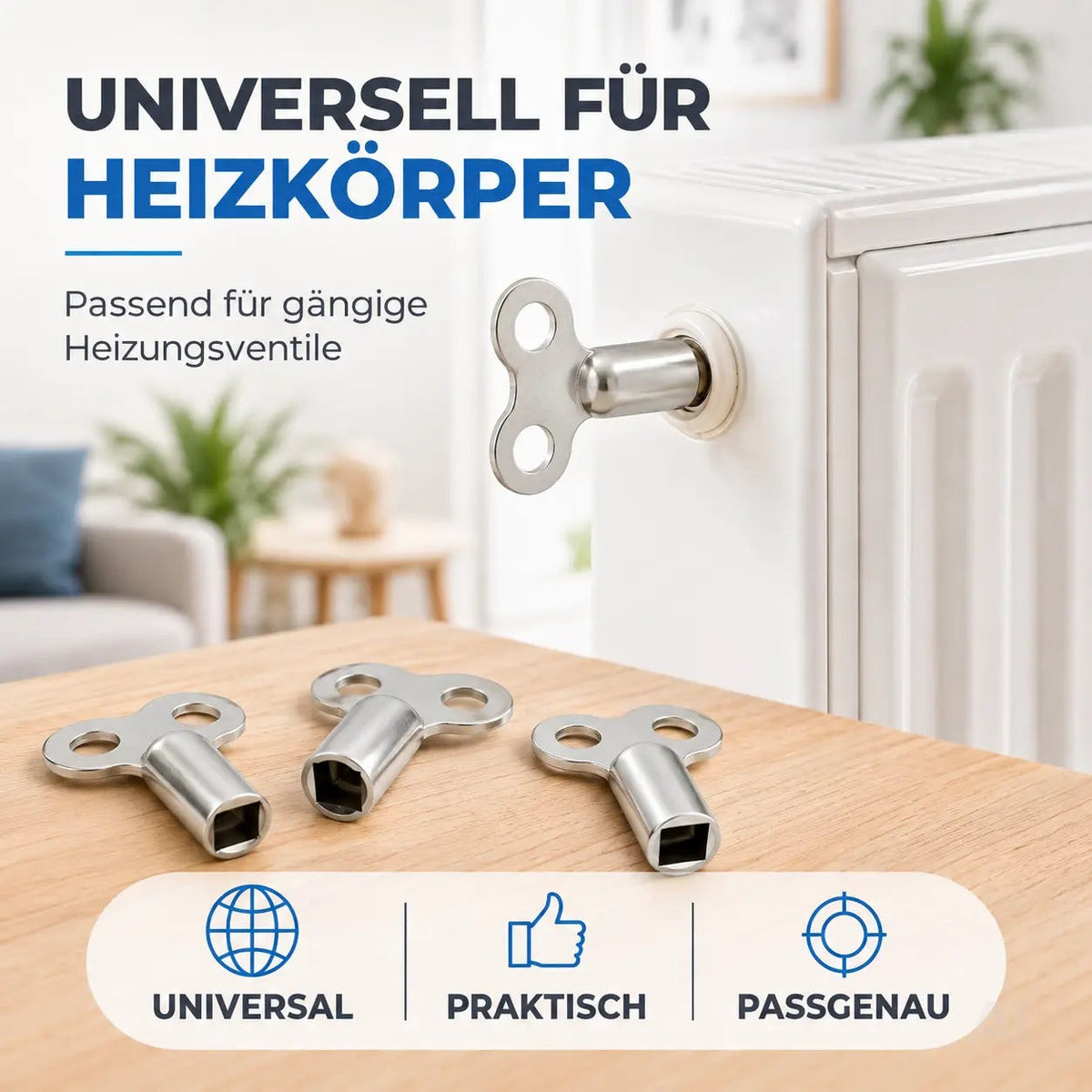 4x Heizkörper-Entlüftungsschlüssel: Universell einsetzbare, robuste und stabile Schlüssel zum Entlüften aller Heizungsarten
