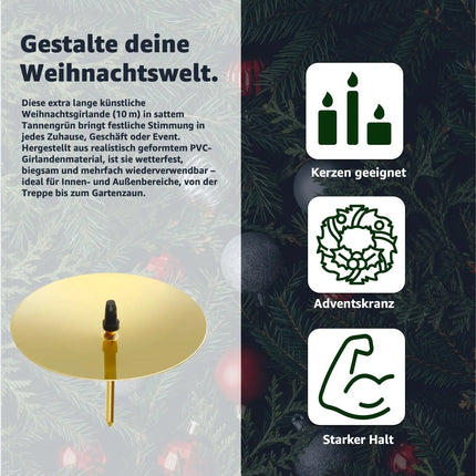 4x Kerzenhalter Gold Kerzenteller Adventskranzstecker 5 cm Kerzenstecker für Adventskranz