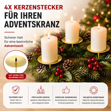 4x Kerzenhalter Gold Kerzenteller Adventskranzstecker 5 cm Kerzenstecker für Adventskranz – Detailansicht 3