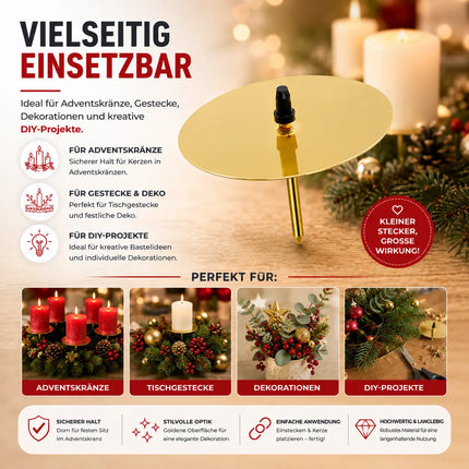 4x Kerzenhalter Gold Kerzenteller Adventskranzstecker 5 cm Kerzenstecker für Adventskranz