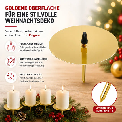 4x Kerzenhalter Gold Kerzenteller Adventskranzstecker 5 cm Kerzenstecker für Adventskranz