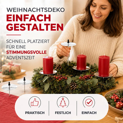 4x Kerzenhalter Silber Kerzenteller Adventskranzstecker Kerzenstecker für Adventskranz