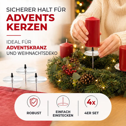 4x Kerzenhalter Silber Kerzenteller Adventskranzstecker Kerzenstecker für Adventskranz