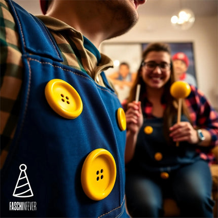 4x Knöpfe in Gelb & extra groß – ideal für Erwachsenen-Latzhosen zu Karneval und Fasching, für Damen und Herren – inspiriert von Mario und Waluigi, für Kostüme und Verkleidungen
