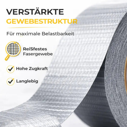 3x Panzertape Tank Tape 2.0 – Gewebeklebeband 50 m x 50 mm – ultrastarkes Duct Tape silber – witterungsbeständiges Reparaturband