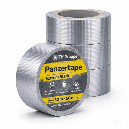 4x Panzertape Tank Tape 2.0 – Gewebeklebeband 50 m x 50 mm – ultrastarkes Duct Tape silber – witterungsbeständiges Reparaturband