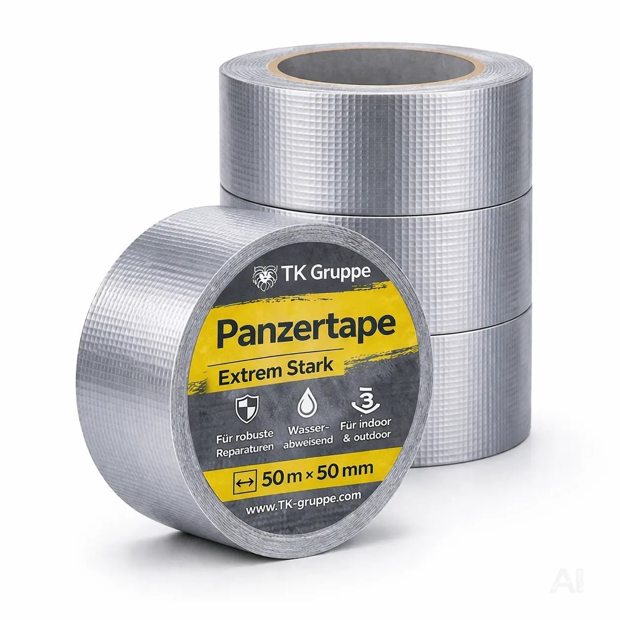 4x Panzertape Tank Tape 2.0 – Gewebeklebeband 50 m x 50 mm – ultrastarkes Duct Tape silber – witterungsbeständiges Reparaturband