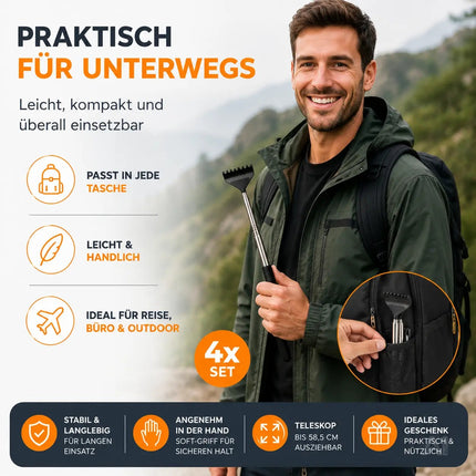 4x Rückenkratzer Teleskop: Breite Kratzhand als Massagegerät und Rückenkrauler – Maße und Abmessungen 3