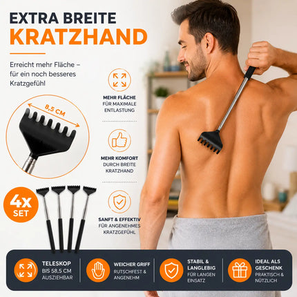 4x Rückenkratzer Teleskop: Breite Kratzhand als Massagegerät und Rückenkrauler
