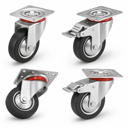 4x Schwerlastrollen mit Bremse bis 400 kg belastbar - Lenkrolle Transportrollen - Rollen mit Bremsen - Möbelrollen (4x Lenkrollen ∅10 cm)