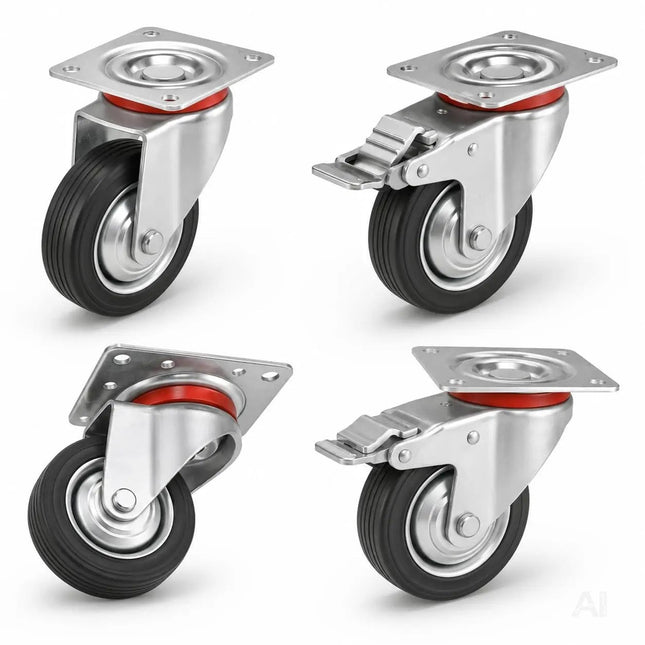 4x Schwerlastrollen mit Bremse bis 400 kg belastbar - Lenkrolle Transportrollen - Rollen mit Bremsen - Möbelrollen (4x Lenkrollen ∅10 cm)