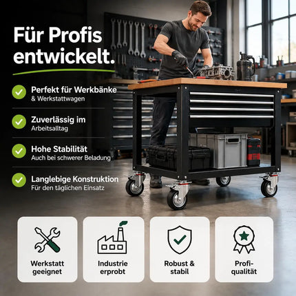 4x Schwerlastrollen mit Bremse bis 400 kg belastbar - Lenkrolle Transportrollen - Rollen mit Bremsen - Möbelrollen (4x Lenkrollen ∅10 cm)