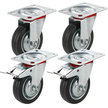 4x Schwerlastrollen mit Bremse bis 400 kg belastbar - Lenkrolle Transportrollen - Rollen mit Bremsen - Möbelrollen (4x Lenkrollen ∅7.5 cm)