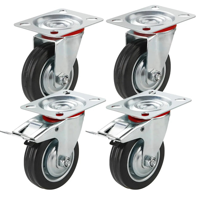 4x Schwerlastrollen mit Bremse bis 400 kg belastbar - Lenkrolle Transportrollen - Rollen mit Bremsen - Möbelrollen (4x Lenkrollen ∅7.5 cm)
